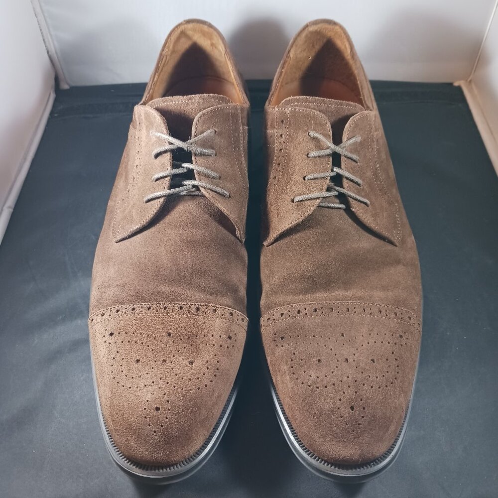 Aquatalia Men's Sz 12 Wingtip Oxford Brown Suede Dress Shoes made in Italy